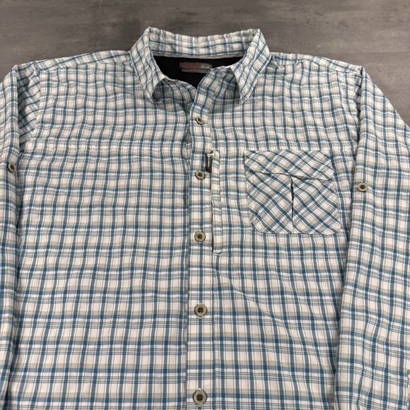 Wrangler Outdoor Shirt Mens XL Blue Plaid Vented Long Sleeve Button Up Gorpcore - Picture 1 of 12